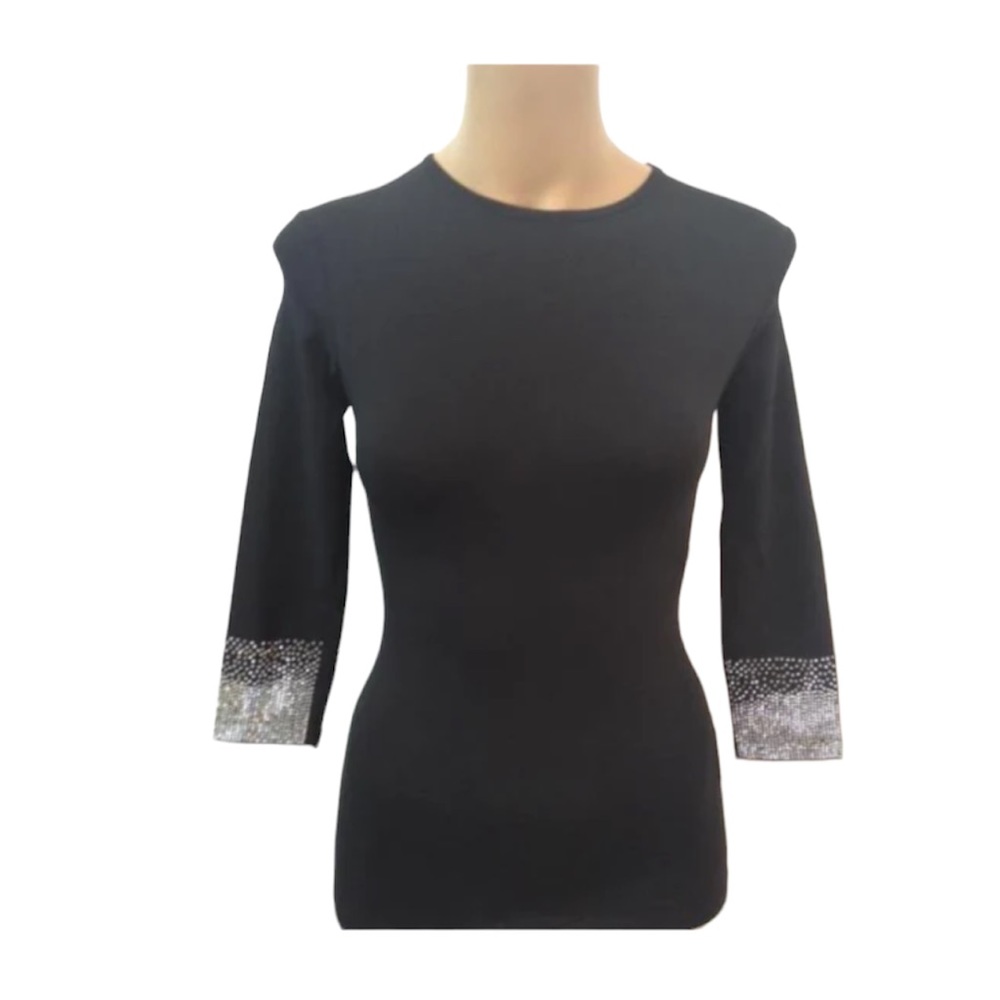 Kiki Riki Kikiriki Dolls Kill Black Silver Embellished Bling Long Sleeve Top M